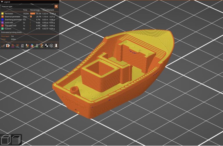 Cross-section of sliced Benchy model revealing shells