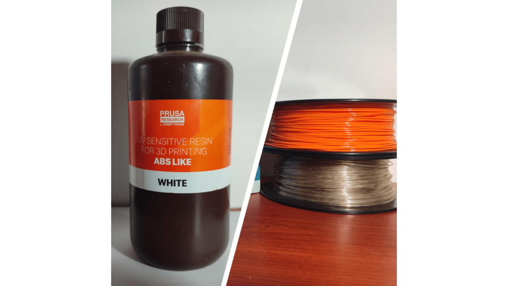 Image of 3D printer resin versus image of 3D printer filament