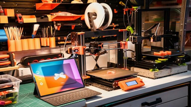 3D Printing setup with product displayed on laptop screen