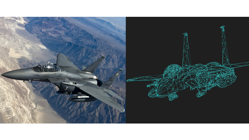 Real F15 Fighter Jet alongside it's digital twin